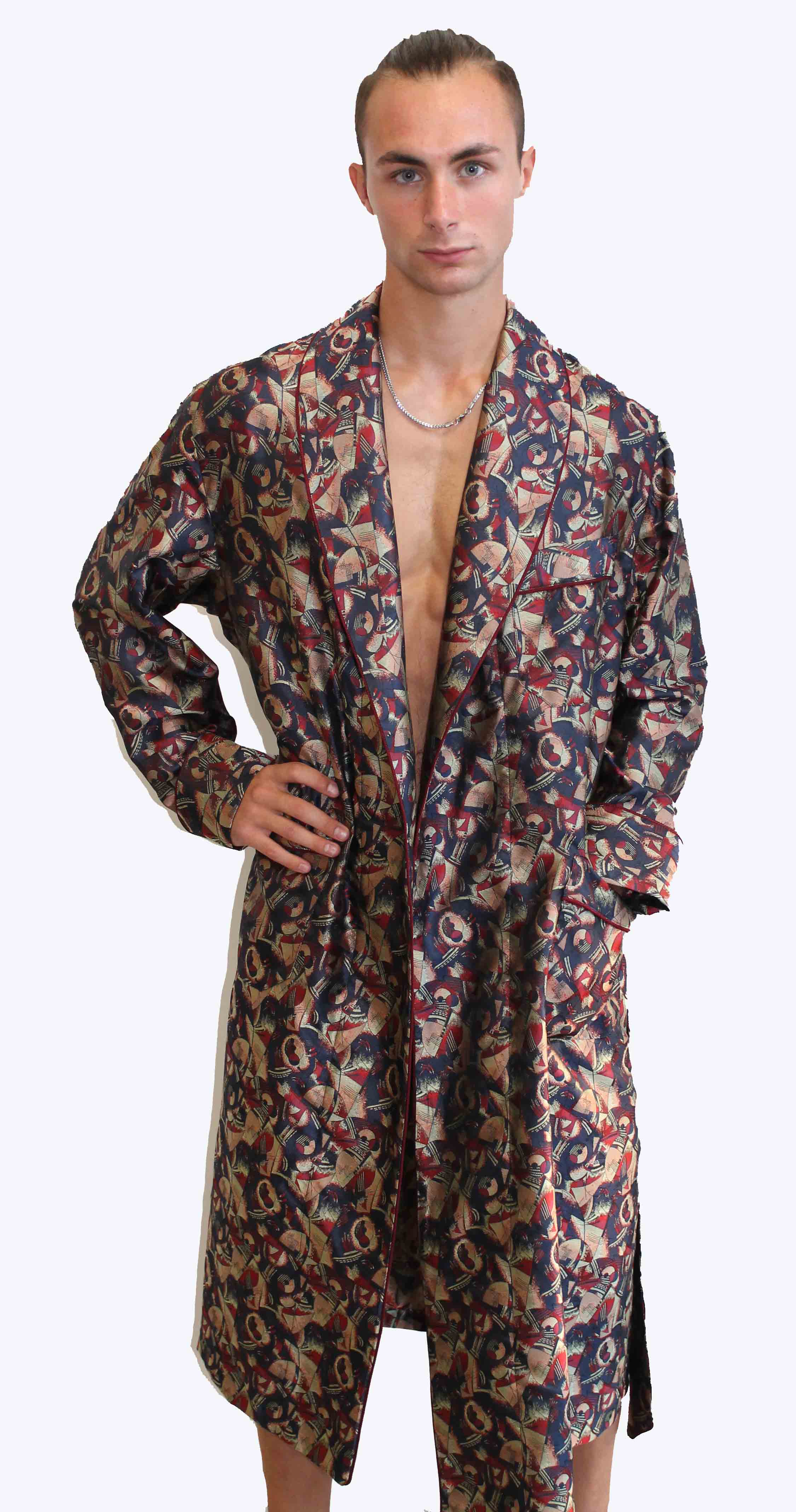 ROBE DE CHAMBRE CLASSIQUE POUR HOMME 100 SOIE JACQUARD AVEC PASSEPOIL